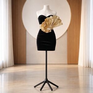 Dave & Johnny Black Velvet Mini Dress with Gold Appliqué